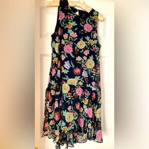 Size 8  dress see-thru floral print with navy blue lining in good condition